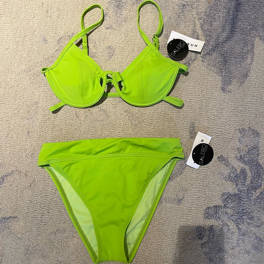 NWT neon green Salerno Swim sexy high waisted bikini